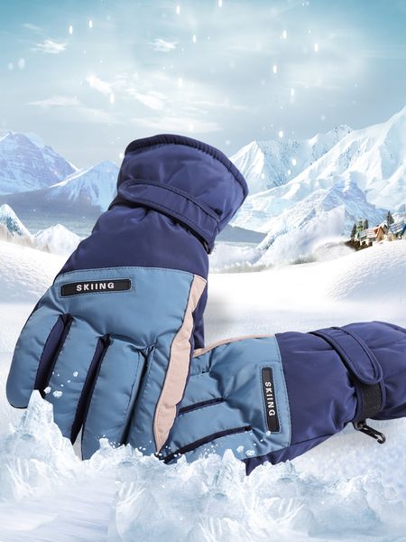 

Ski gloves men with plush thick warm veneer in winter wind proof, waterproof and antiskid five finger outdoor sports riding mountaineering