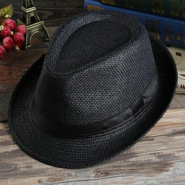 

women men outdoor sun protection beach accessories dance autumn props straw braid summer solid jazz hat, Blue;gray