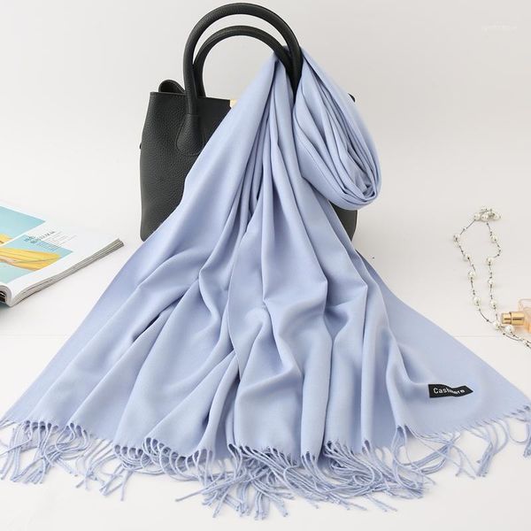 

scarves 2021 winter scarf solid thick women cashmere neck head warm hijabs lady shawls and wraps bandana tassel femme1, Blue;gray