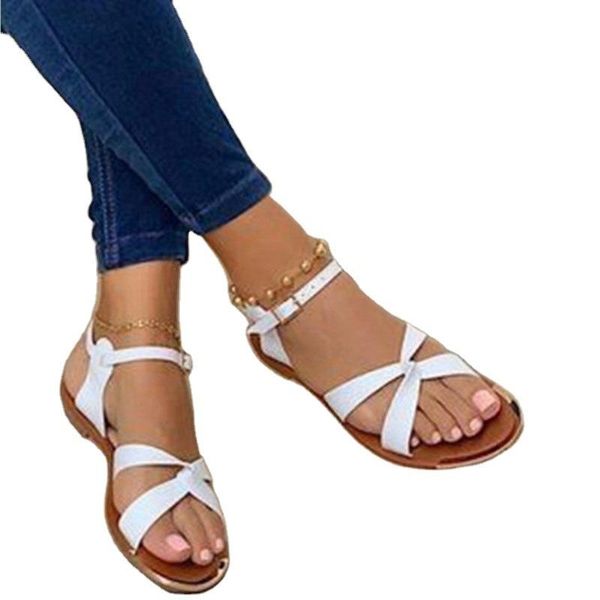 

2021 summer new women's flat bottom casual sandals fashion button women's sandals outdoor beach zapatos mujer, Black