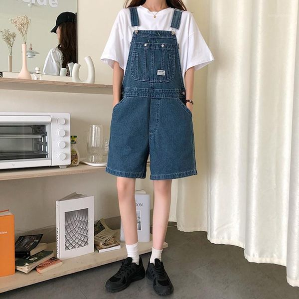 

sml preppy style jumpsuits for women 2020 loose blue denim overalls shorts jeans rompers womens (78500)1, Black;white