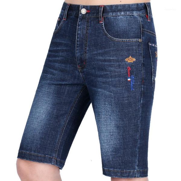 

2020 summer new men jeans business denim casual fashion embroidery stretch soften cotton short jeans straight 421, Blue