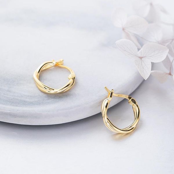 

charm knot weave golden hoop earrings 100% 925 sterling silver jewelry fashion hypoallergenic for women gift