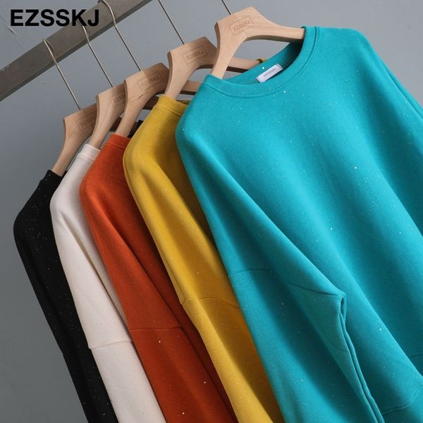 

shiny spring autumn loose hooded two piece set women tracksuits bling solid color sweatshirts female shorts elastic waist 201203, Black