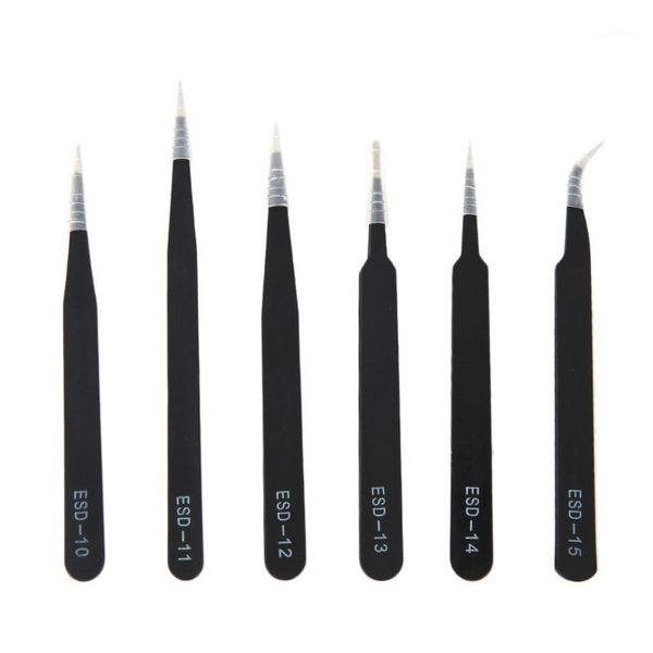 

new 6pcs/set portable size resists corrosion anti-static tweezers for repairing electronic maintenance tools black1