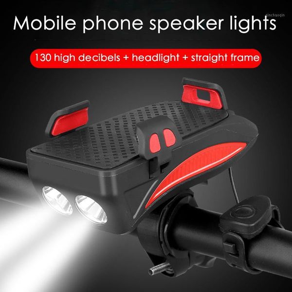 

multi-function bicycle light usb rechargeable led bike head lamp bike horn phone holder powerbank 4 in 1 mtb cycling front light1