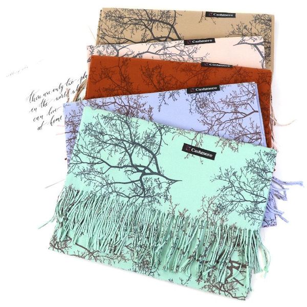 

scarves autumn and winter women's double-sided imitation cashmere scarf, two-color wild tassel warmth dual-use shawl fashion scarf, Blue;gray