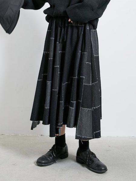 

s-7xl2020 men's and women's spring/summer black printed ruffled square irregular skirt1