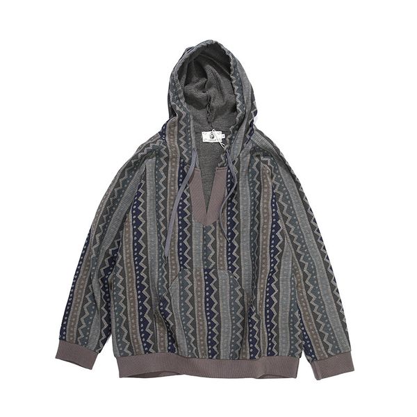 

japanese retro striped ethnic hooded sweatshirt loose couple pullover oversize hoodies high street baggy casual hoody for men, Black