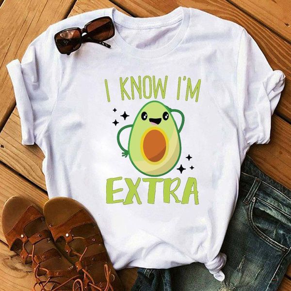 

kawaii cartoon avocado printed t shirt fashion summer women tshirt cute tee shirts short sleeve grpahic t-shirts clothes, White