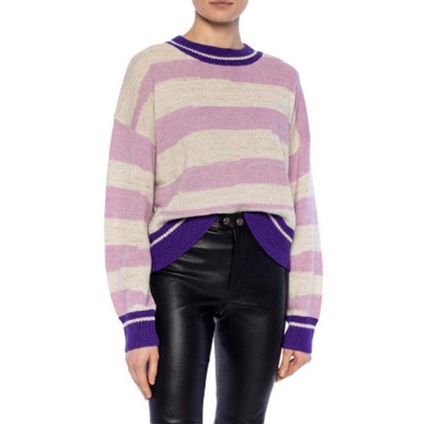 

purple striped jumper round neck pullover loose-fitting irregular striped sweater for men and women, White;black