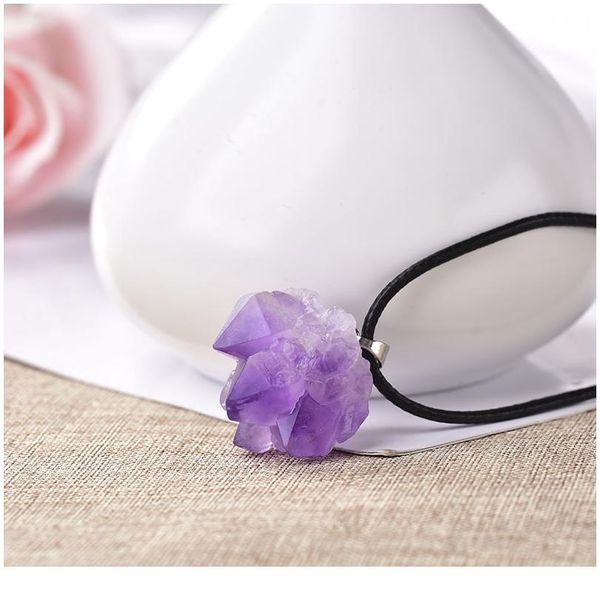 

1pc natural crystal pendant necklace brazil amethyst crystal random shaped stones reiki fashion mineral jewelry for wome qylngq, Black
