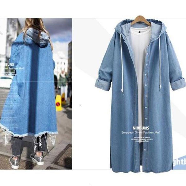 

women's long denim coat spring fashion female hooded slim single breasted windbreaker women's coats plus size 4xl c82822c, Black;brown