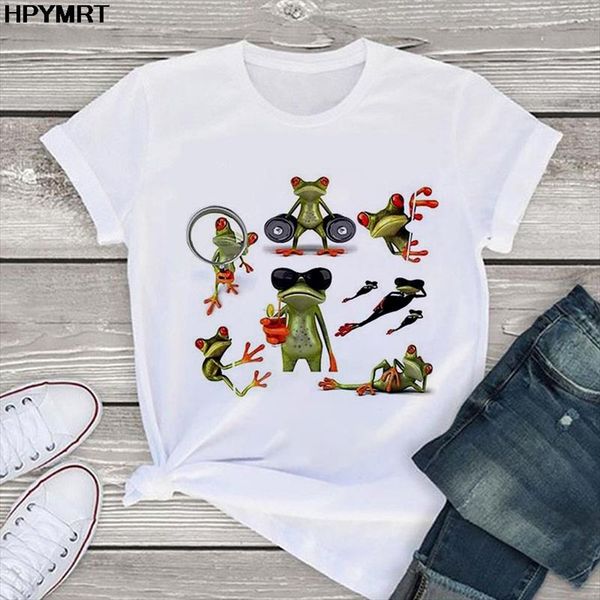 

harajuku funny frog cartoon graphic cute t shirt women kawaii anime t shirt 90s korean style tshirt casual summer tee female, White