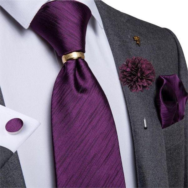 

bow ties purple solid necktie 100% silk for men pocket square cufflinks brooch set business wedding party cravat tie ring dibangu, Black;gray