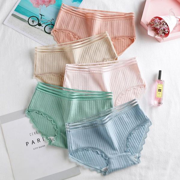 

women's panties elifashion thread cotton vertical stripes lace underwear women pure low-rise solid color briefs, Black;pink