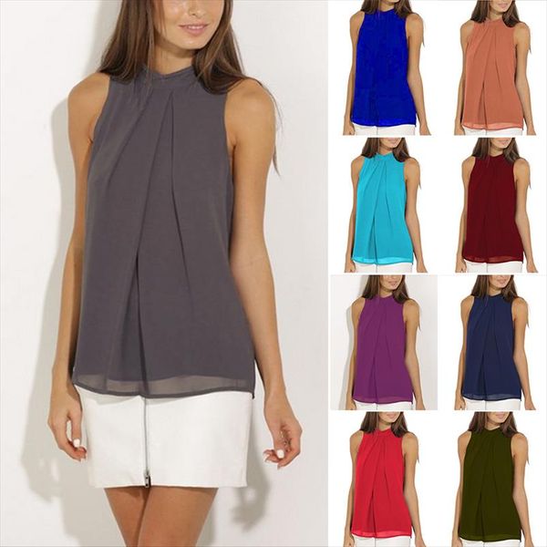 

new summer sleeveless t shirt women tees loose chiffon t shirt female casual solid color selling tshirt plus size, White