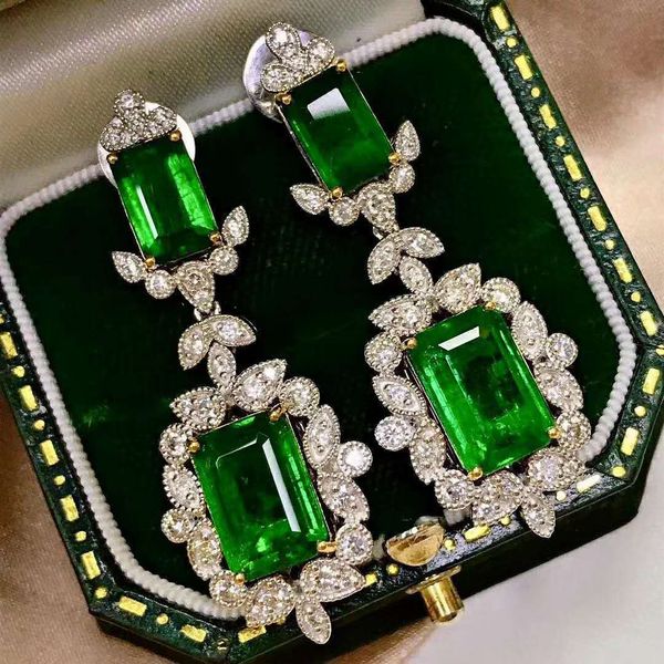 

new natural emerald square zircon earrings luxury micro-set engagement banquet earrings jewelry sterling silver earrings, Golden