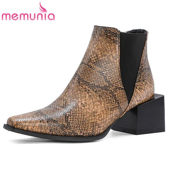 

boots memunia 2021 thick heel casual shoes women ankle snake shallow autumn winter fashion short woman, Black