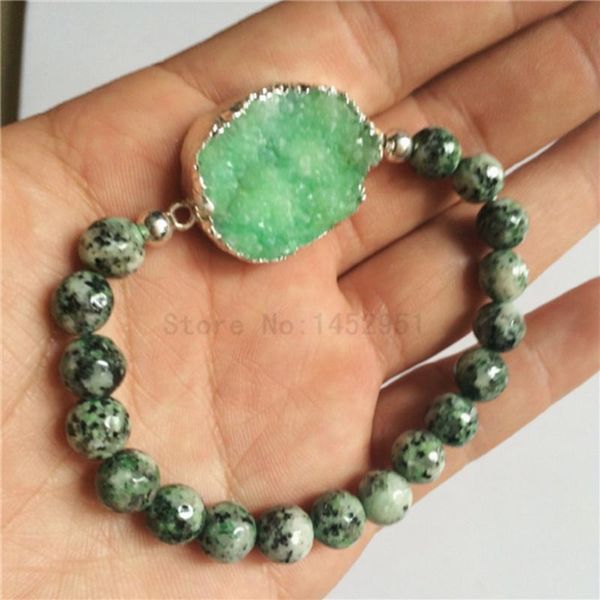 

charm bracelets 2021 arrival natural druzy beads stretch bracelet with crystal white stone connector for women, Golden;silver