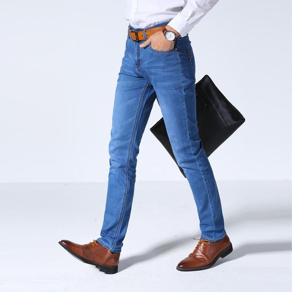 

men's jeans winter classic business casual stretch slim light blue black trousers
