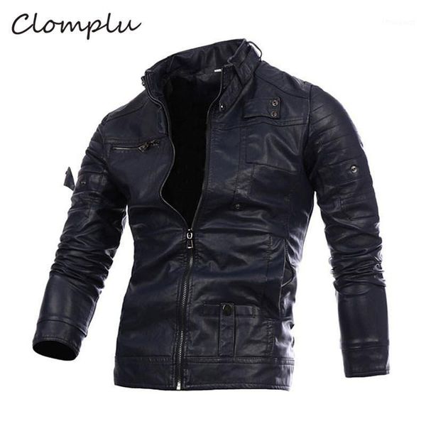 

clomplu leather jacket winter jacket men classic motorcycle bomber cowboy jackets new zipper long sleeve cotton cool men size xl1, Black;brown
