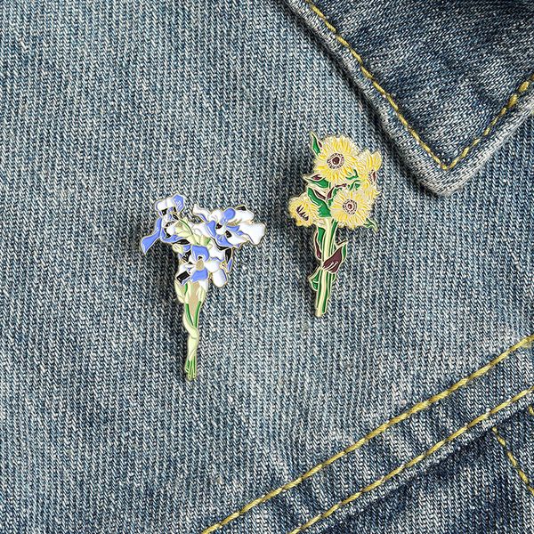 Carino iris fiore smalto spille pin per le donne ragazza gioielli moda accessori spille in metallo vintage spille distintivo regalo all'ingrosso