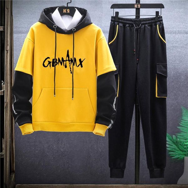 

2020 men's sets hiphop sportswear casual tracksuits patchwork streetwear male suits two piece set casual rap hip-hop clothing1, Gray