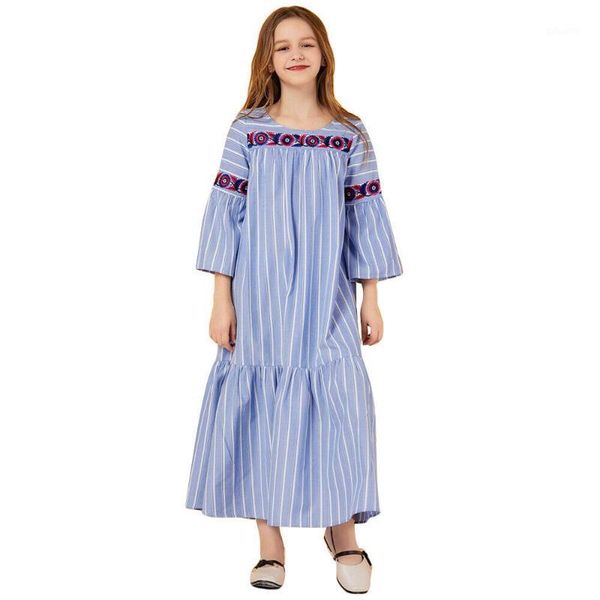 

fashion kids girls long sleeve dress abaya muslim child loose kaftan jilbab party cocktail gown islamic ruffle embroidery dress1, Red
