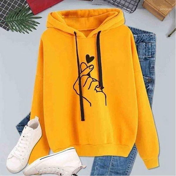 

gym clothing women's sport hooded sweatshirt kpop finger heart love pattern skateboard hoodies drawstring long sleeve female pullo, White;black