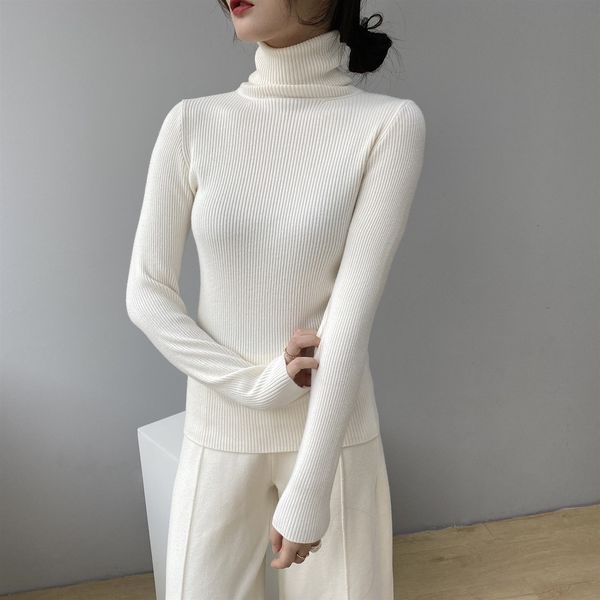 

2021 new women autumn with a turtleneck female long sleeve warm sweater pure winter thick pullovers pull femme c6ud, White;black