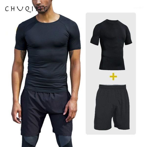 

chuqing summer new men's sports suit fitness outdoor tights suit1, Gray