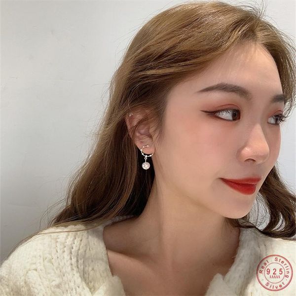 

925 sterling silver moon pearl 14k gold stud earrings for women korean style simple temperament jewelry friendship gift, Golden;silver