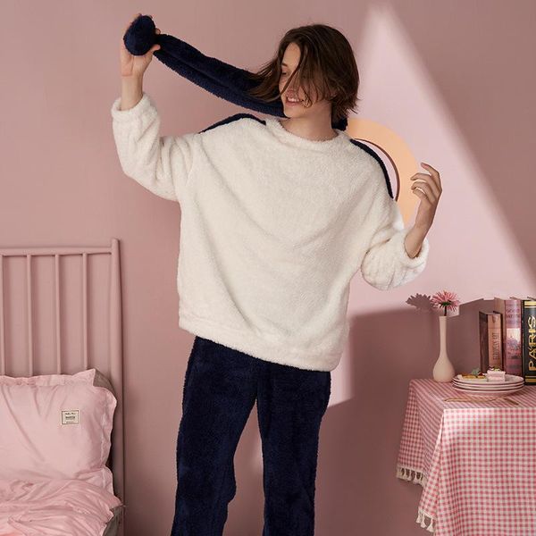 

men's sleepwear coral velvet couple pajamas men autumn winter long sleeves thick warm cute set patchwork color pajama flannel pigiama u, Black;brown