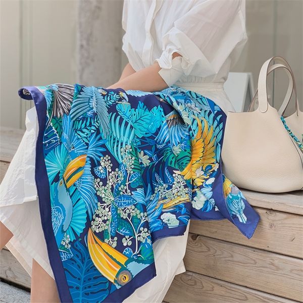 

phoenix print 100% silk scarf shawl wraps square 35" 201218, Blue;gray