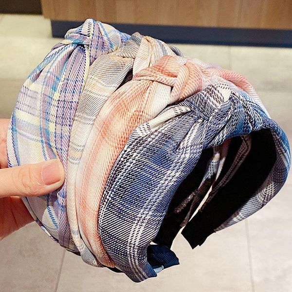 

new women girls elegant jk style plaid knot cloth hairbands sweet headband hair ornament hoops headwear fashion hair accessories h wmtrfc, Black;brown