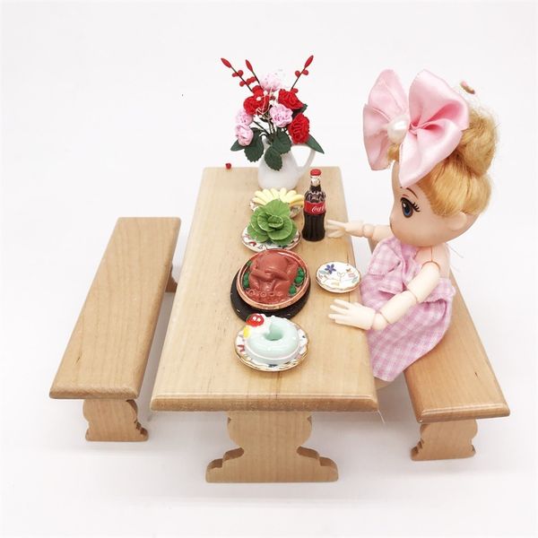

1: 12 kitchen set dollhouse mini furniture ornament wooden simulation table and stool handmade design crsm
