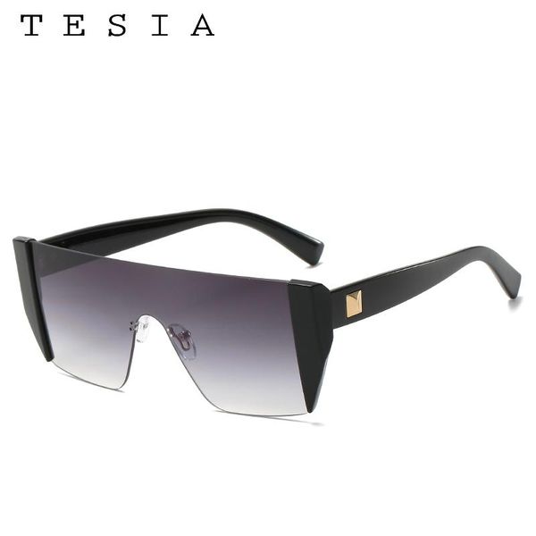 

quality oversized women sunglasses rimless one piece lens man woman sunglases flat large frame sun glasses gradient red blue, White;black