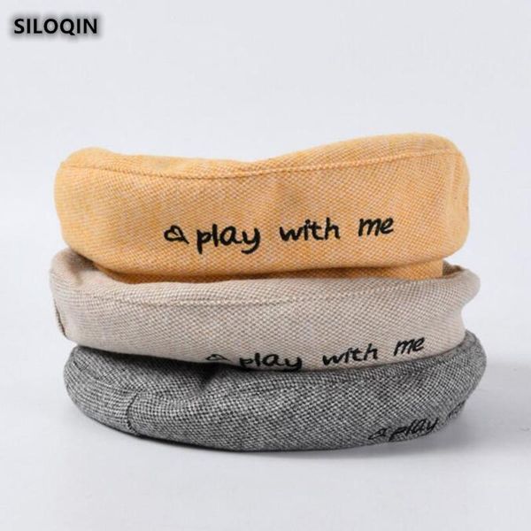 

berets siloqin beret for women autumn fashion cotton letter embroidery leisure motion caps elegant noble simple lady brands cap, Blue;gray