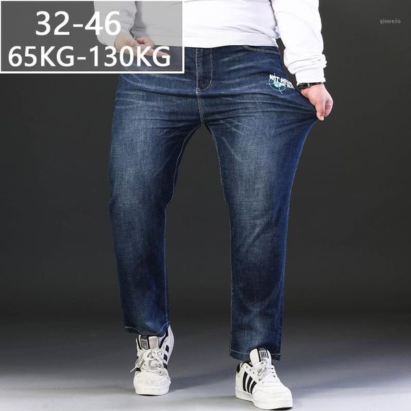 

44 46 new casual large size jeans men plus fertilizer to increase the individuality fashion hip-hop jeans loose straight pants1, Blue