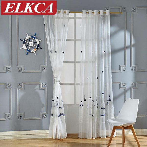 

castle embroidered tulle curtains for children faux linen sheer curtains for living room cartoon window bedroom