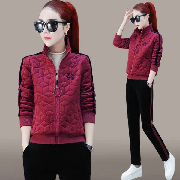 

plush sports suit women's autumn winter 2020 new foreign style two piece set thickened warm leisure cotton cardigan sweater8uy, Gray