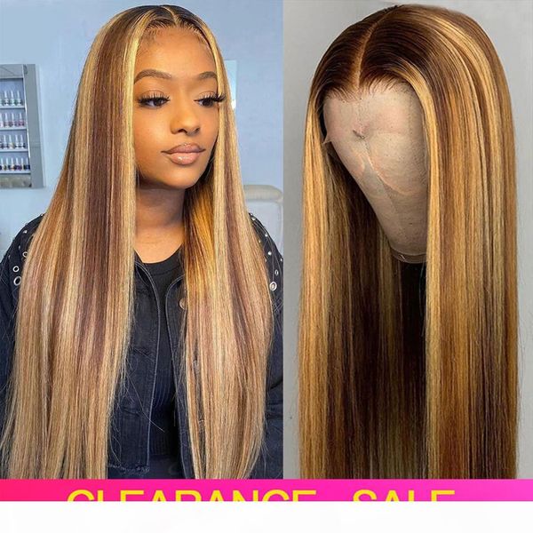 

30 inch highlight wig straight lace front wig 180 density hd lace frontal wigs t part brazilian straight ombre human hair wigs, Black;brown