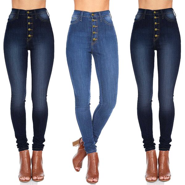 

women's slim high waist elastic jeans leggings, Blue