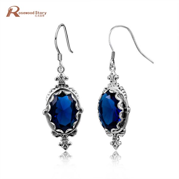 

100% handmade long earrings blue stone cubic zirconia vintage dangle earrings for women fashionable 925 sterling silver jewelry, Black