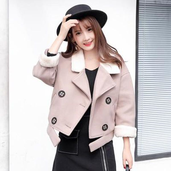 

addition to in cotton waste autumn and winter new women of the wool suit coat score short temperature cardigan camisa jqp4, Black;brown