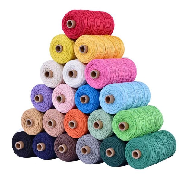 

3mm 100% cotton cord colorful cord rope beige twisted craft macrame string diy home textile wedding decorative supply 110yards, Black;white