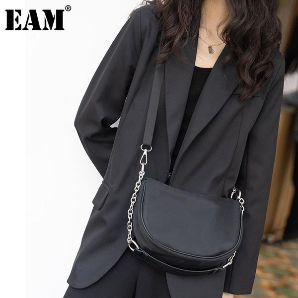 

shoulder bags [eam] women small metal chains pu leather personality fashion all-match crossbody bag spring autumn 2021 18a0123
