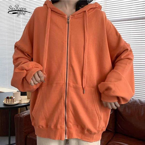 

cotton loose autumn sweatshirt plus size zip up coat female solid color hoodies women new pocket hoodie casual tie hoodies 117611, Black