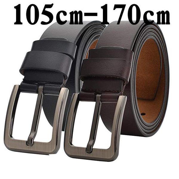 

105 125 130 140 150 160 170cm genuine cowhide men belt waist large size luxury designer belts pair with black jeans, Black;brown